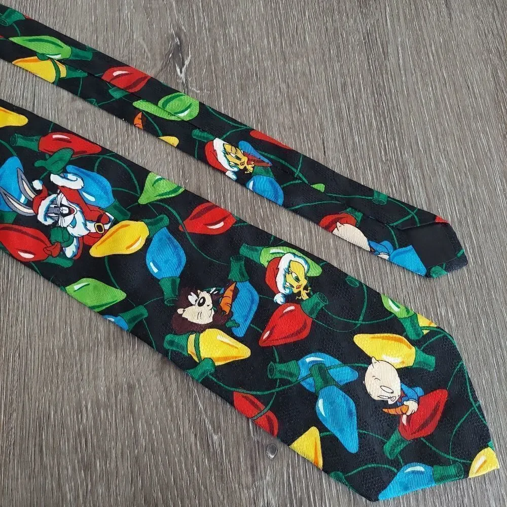 Looney Tunes Christmas 1995 Tweety Taz Bugs Porky Daffy Necktie Neck Tie